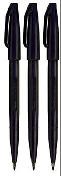 Pentel Black Original Sign Pen S520 Fibre Tip Marker Pens Colour Fineliner 2mm Nib 1mm Line Width (Pack of 3)