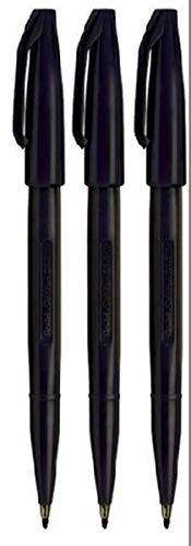 Pentel Black Original Sign Pen S520 Fibre Tip Marker Pens Colour Fineliner 2mm Nib 1mm Line Width (Pack of 3)
