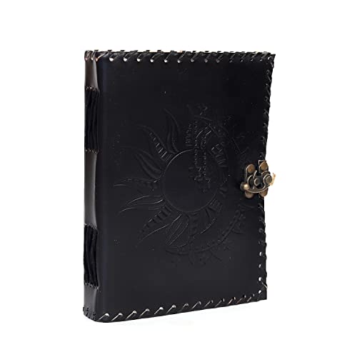 CREATIVE LEATHER ART Handmade Leather Journal Sun Moon Notebook (Black, 8x6 Inch) - color: Black, size: 8x6 Inch