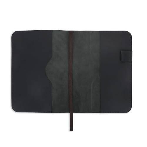 Handmade Refillable A5 Leather Journal Cover 9 x 6 in, Black - color: Black