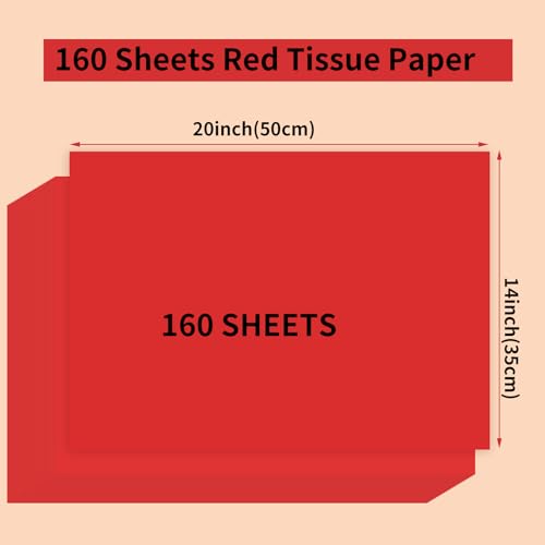 woric 160 Sheets Red Tissue Paper for Gift Bags 20 X 14 Inches | Wrapping Tissue Paper Bulk for Bouquet Crafts Birthday Holiday First Day of School Decorations - color: Red