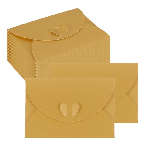 PATIKIL Mini Card Envelopes 4"x2.8", Cute Cards Holder with Heart Clasp for Birthday Weddings Favors Business Greeting Cards (Gold, Pack of 50) - color: Gold