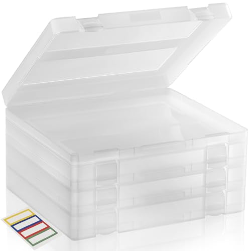 4-Pack Art & Craft Organizer Storage Case - Semi Transparent Stackable Plastic Craft Storage Container, Project Organizer Box Paper Custom Size Fit 8.5 x 11 Paper & More 12.4 x 10.8 x 1.7 In - color: Clear 4-Pack Short