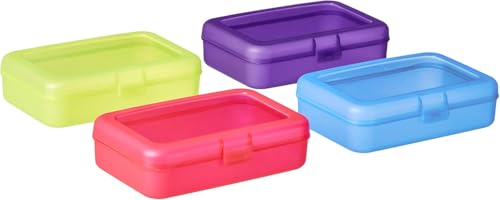 Amazon Basics 4-Pack Large Pencil Cases, Storage Organizer, Durable Plastic School Supply Box, Multi-Color Student Organization for Office, College & Classroom Supplies - size: 4-Pack