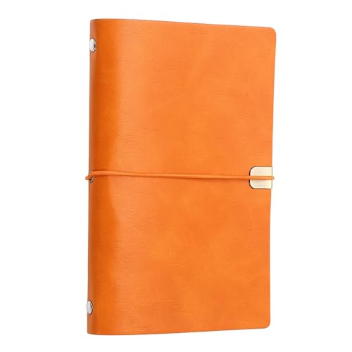 PATIKIL A6 Leather Binder Journal Cover, 6 Ring Refillable Binder Loose Leaf Notebook Protector with Elastic Closure No Paper for Work Meeting Notebook Folder, Orange - color: Orange, size: A6