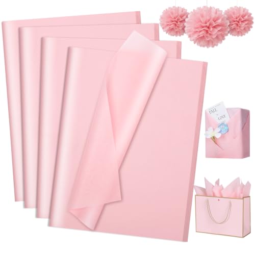 woric 160 Sheets Pink Tissue Paper for Gift Bags 20 X 14 Inches | Wrapping Tissue Paper Bulk for Baby Shower Girls Weddings First Day of School Decorations Crafts Bouquet Packaging - color: Pink