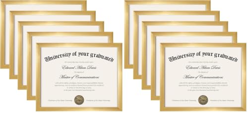 upsimples Certificate Frame, 8.5 by 11 Glass Diploma Frames, 10 Pack, Gold - color: Gold, size: 8.5x11 (Pack of 2)