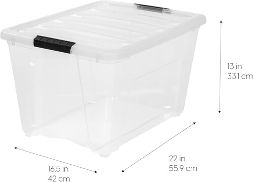 IRIS USA 54 Qt Stackable Plastic Storage Bins with Lids, 12 Pack - BPA-Free, Made in USA - See-Through Organizing Solution, Latches, Durable Nestable Containers, Secure Pull Handle - Clear - color: Clear, size: 54 Qt, style: 12 Pack