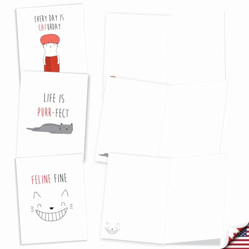 The Best Card Company - 20 Note Cards Blank Assortment (4 x 5.12 Inch) (10 Designs, 2 Each) - Cat Got Your Tongue AM7183OCB-B2x10-NB - style: Cat Got Your Tongue