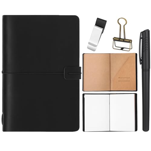 Thenshop Leather Travel Notebook 3 Inserts, Black, A5 Size - color: Black, size: A5 Size