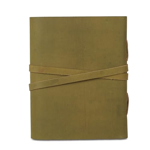 Leather Journal with Deckle Edge Paper 8x6 inch and Vintage Key | Handmade Writing Notebook Diary | Bound Daily Notepad for Men & Women Medium, Sketch/Writing pad for Artists - color: Green, size: 7 x 5, style: Unlined Deckle Paper