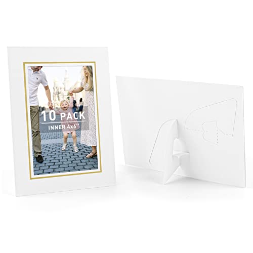 Golden State Art, Paper Picture Frames, 4X6, White Gold Lining, 10 Pack - color: White/Gold Lining, size: 10 Pack