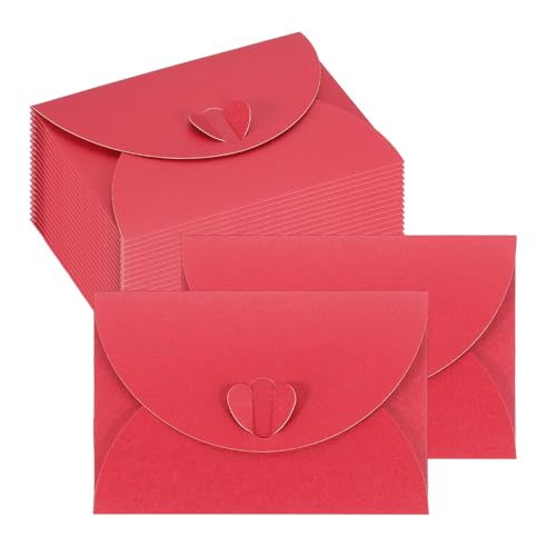 PATIKIL Mini Card Envelopes 4"x2.8", Cute Cards Holder with Heart Clasp for Birthday Weddings Favors Business Greeting Cards (Burgundy, Pack of 50) - color: Burgundy
