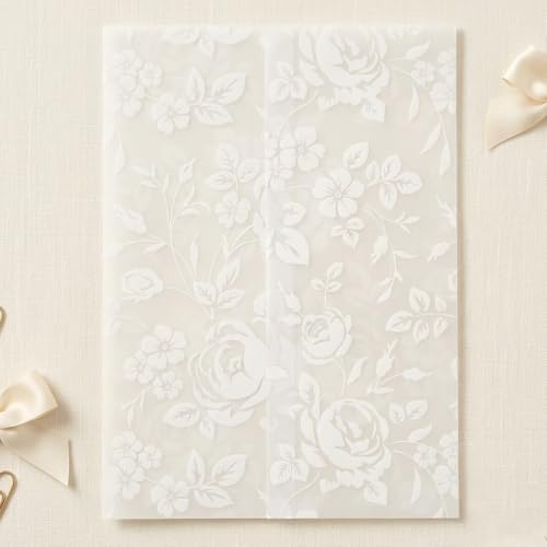 50 Pack Floral Vellum Jackets for 5x7 Invitations, Pre-Folded 115 GSM Translucent Vellum Wraps, Flower Wedding Invitation Sleeves for Bridal Shower Baby Shower Birthday