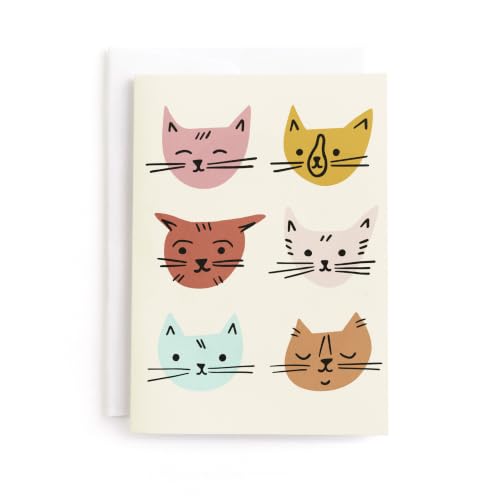 Minted | Blank Greeting Card, All Occassions, 5x7 w/Envelope | Cat Faces | Independent Artist-Designed with Quality Materials - color: Cat Faces