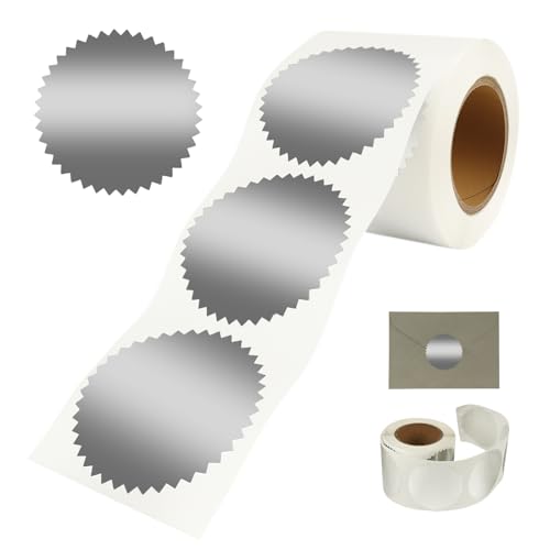 300 PCS Embossing Stickers, Notary Seal Labels, Gold Metallic Embossing Stickers with Serrated Edge for Certificates, Envelopes, Package, Awards, Legal (Silver) - color: Silver