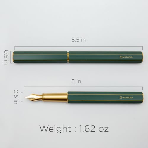 YSTUDIO Stunning Classic Revolve Fountain Pen, Schmidt Gilded Nib, Best Pen Gift Set for Men & Women, Professional, Executive Office, Nice Pens（green，M nib） - color: Green, style: M nib
