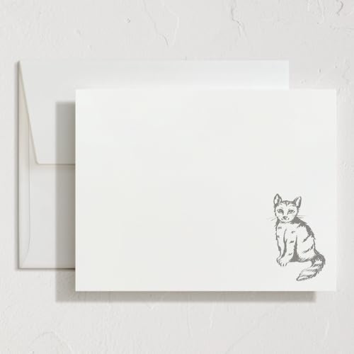 Minted Furry Friend Stationery Set, Set of 10, Flat Note Cards & Envelopes for Invitiations and Handwritten Thank You Messages, Black & White Cat, Gifts for Men & Women, Pet Lovers, Luxurious Paper - color: Furry Friend