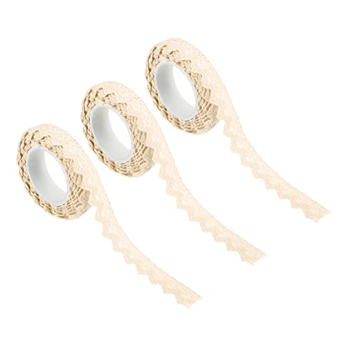 PATIKIL 0.6" Wide 2 Yards Self-Adhesive Lace Tape Lace Ribbon, 3 Pack Cotton Washi Trim Stickers Masking Decorative for Craft Scrapbook DIY Card Making, Beige - color: Beige