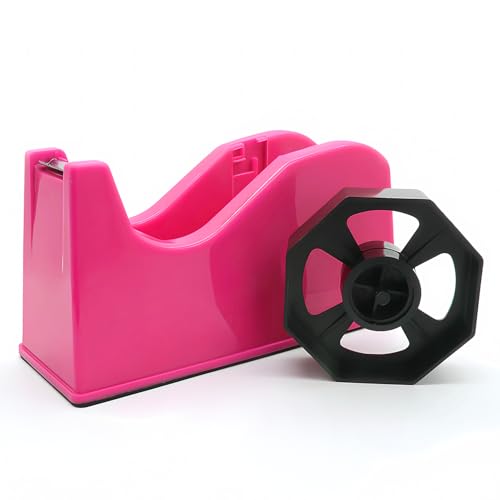Tape Dispenser, Heat Press Tape Dispenser, Desk Heat Tape Dispenser 6.3 x 2.5 x 3.4 Inch, Holder Fits 1" and 3" Core,Nonskid Base Weighted Desktop Tape Dispenser (Pink) - color: Pink
