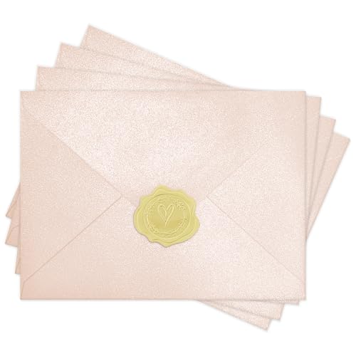 50 PCS 4x6 Pearl Pink Envelopes with Stickers, A4 Shimmer Envelopes for Invitations, Great for Wedding Invitation Cards, Birthday Party, Baby Shower, 4 1/4" x 6 1/4" - color: Pink, size: 4x6