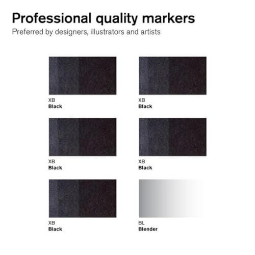 Winsor & Newton ProMarker Set, 6 Count, Blacks + Blender | Twin-tipped, Broad chisel nib for broad strokes & shading, Fine bullet tip for precision, Alcohol-Based Ink - color: Blacks + Blender, style: Set of 6