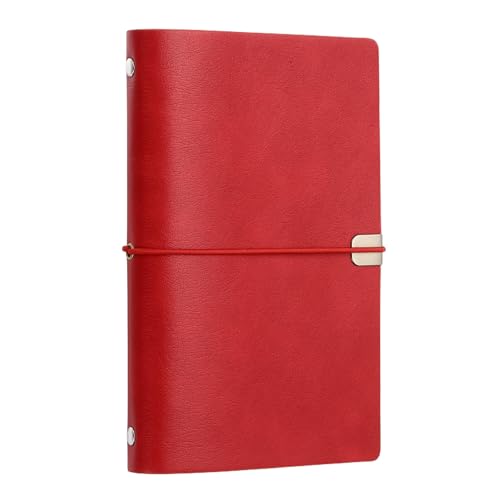 PATIKIL A6 Leather Binder Journal Cover, 6 Ring Refillable Binder Loose Leaf Notebook Protector with Elastic Closure No Paper for Work Meeting Notebook Folder, Red - color: Red, size: A6