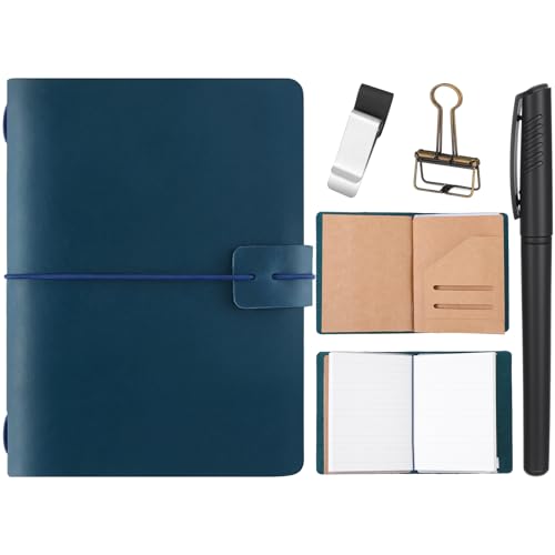 Thenshop Leather Travel Notebook 3 Inserts,Blue,Passport Size | Refillable Travel Journal with Pen Holder and Clip, Passport Notebook Accessories for Organizing Notes, Handmade Diary - color: Blue, size: Passport Size
