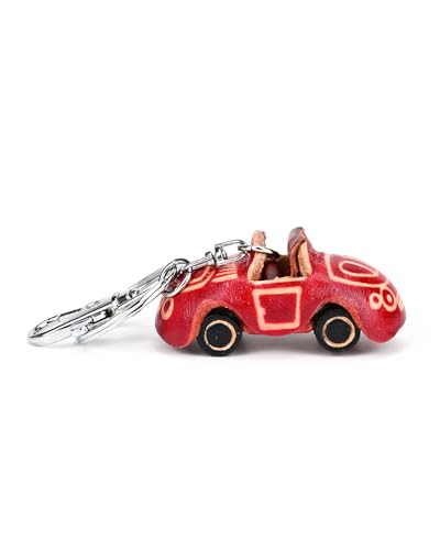 Leather Keychain Vintage Handmade Key Chain Purse Charm Gift for Women Girl - color: Red Car