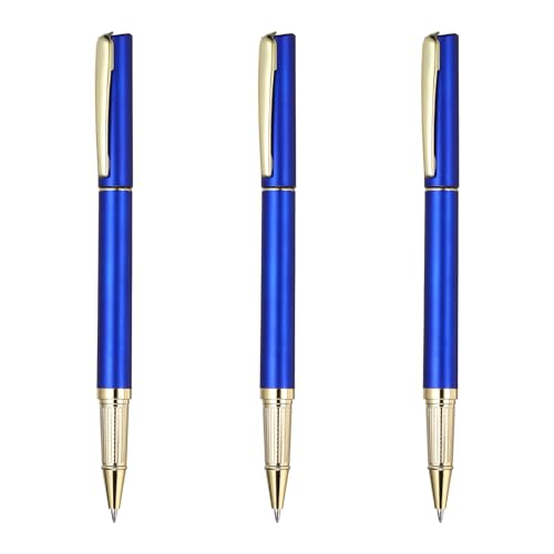 PATIKIL 3Pcs Gel Pens, 0.5mm Black Ink Rollerball Pen Business Stylish Gold Details Medium Point Smooth Writing Quick Dry for Office Supplies Journaling Note Taking Meeting,Blue - color: Blue
