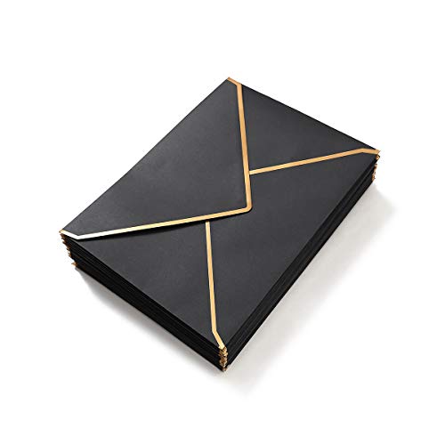 50 Pack A6 Envelopes Black 4x6 with Gold Border, 4.75x6.5 | Self-Adhesive, V Flap, For Wedding, Graduation, Baby Shower, Parties, Invitations - color: Black, size: A6 (4.75x6.5)