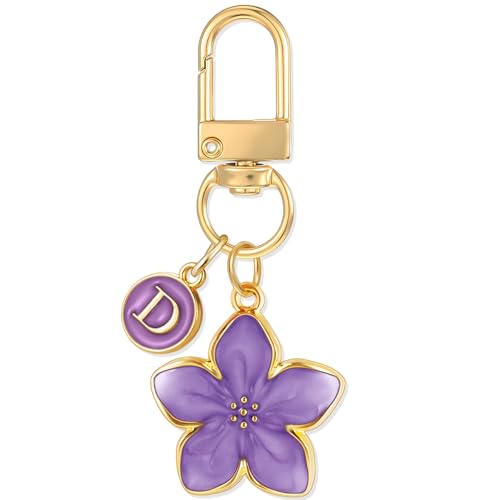 XGALBLA Cute Flower Initial Letter Keychain for Women, Flower Charms, Bag & Purse Charms for Handbags & Backpacks Accessories - color: Purple-d