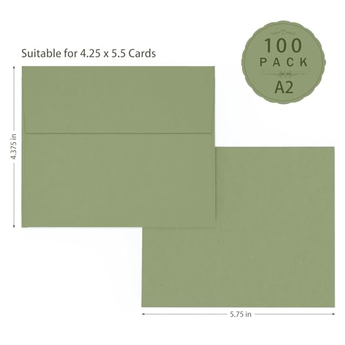 100 Pack Goefun A2 Sage Green Envelopes Self Seal, 4.375 x 5.75 - color: sage green, size: A2