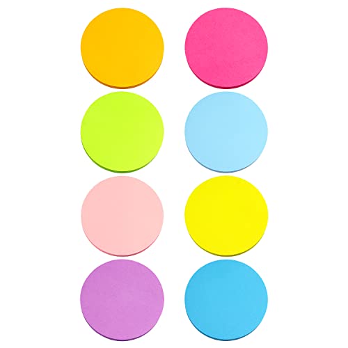 SIMONA Round Sticky Notes 8 Bright Colors, 600 Sheets | Fun Round Shape Self-Sticky Note Pads, 8 Assorted Bright Colors Sticky Notes for Office, School, Family - color: Round Shape