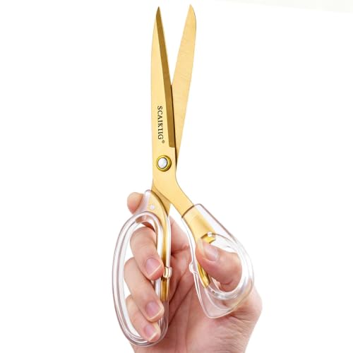 SCAIKTIG 9" Acrylic Scissors, Office Scissors for Desk Gold, Clear Comfort-Grip Handles and Titanium Coated Blades, Sharp Scissors all Purpose Heavy Duty for Sewing, Art, Craft, School, Home Supplies - color: Transparent + Gold, size: 1-Pack(9.4")