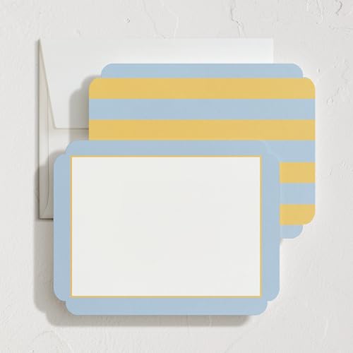 Minted July Stationery Set, Set of 10, Flat Note Cards & Envelopes for Invitations & Handwritten Thank You Messages, Blue & Yellow Stripes in Classic Frame Shape, Gifts for Women, Luxurious Paper - color: July