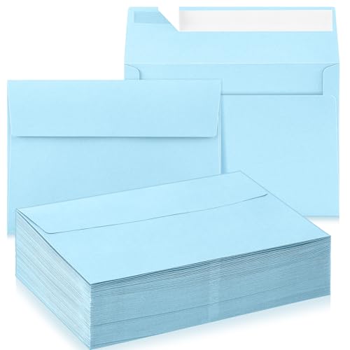 Harloon 100 Pcs A9 Invitation Envelopes 5.75 x 8.75 Inch Self Adhesive Wedding Invitation Envelopes Paper Greeting Card Envelope for Photos Letters Baby Shower Office 110 Gsm Paper(Light Blue) - color: Light Blue