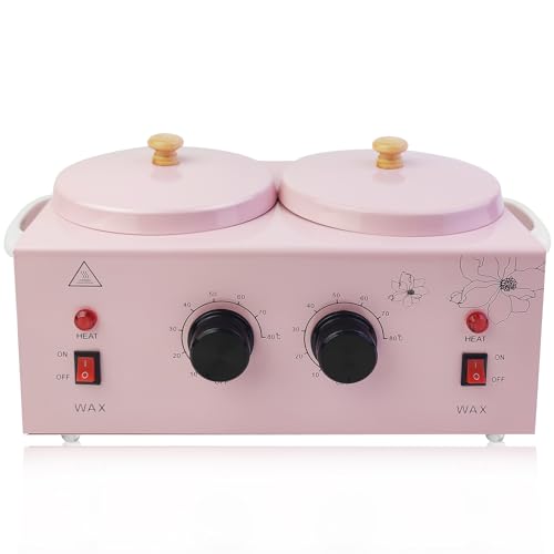 Portable Wax Warmer with Adjustable Temperature and 40 Wax Sticks - Painless Hair Removal for Women and Men (Pink-Double Pots) - color: Pink-Double Pots