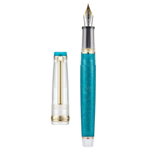 Jinhao 82 Acrylic Fountain Pen Set (2 Pack), Fine Nib Pen, Clear/Malachite Blue - color: Clear/Malachite Blue