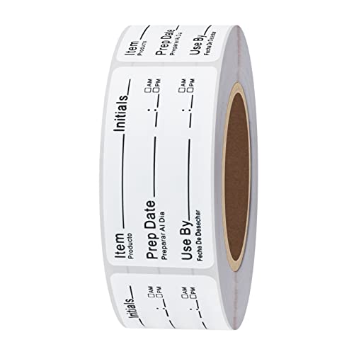 Hybsk 1 x 2 Inch Removable Shelf Life Labels for Food Rotation Use By Food Preparation Stickers Prep Date Total 500 Labels Per Roll (Black Font) - color: Black Font