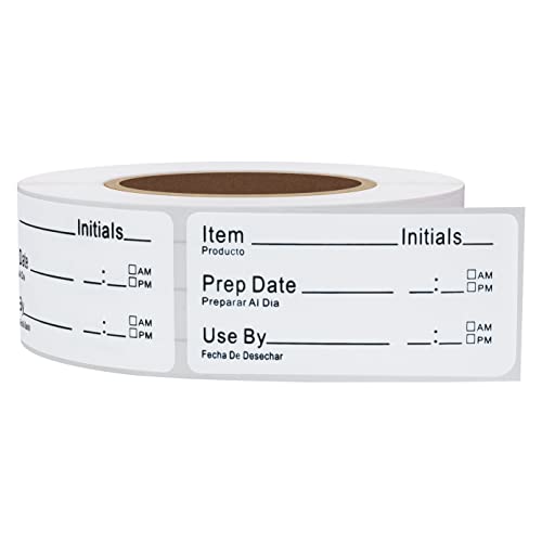 Hybsk 1 x 2 Inch Removable Shelf Life Labels for Food Rotation Use By Food Preparation Stickers Prep Date Total 500 Labels Per Roll (Black Font) - color: Black Font