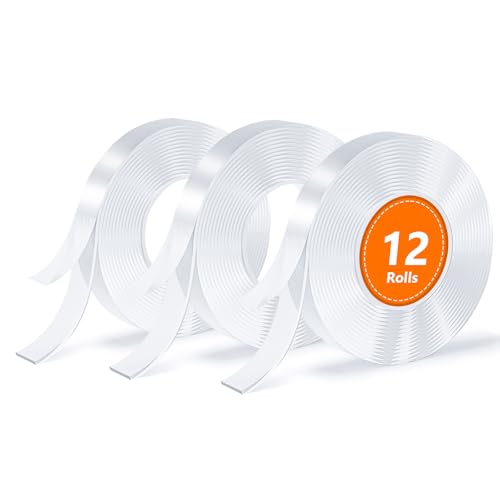 12 Rolls Double Sided Tape, Nano Tape, Transparent Adhesive Tape, Traceless Adhesive Tape, Removable, Washable, Reusable, Suitable for Carpets, Photo Walls, 9.85 Feet Per Roll - size: 9.85 Feet Set of 12