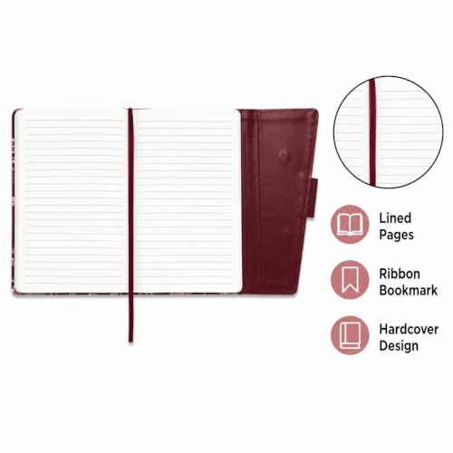 Eccolo Christian Journal Notebook Hardcover Lay Flat 192 Ivory Lined Pages - color: Maroon and White Print with Pen, size: 6X8
