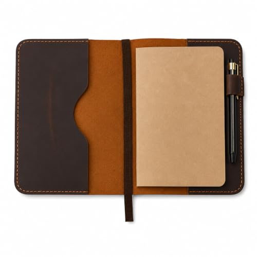 Refillable A5 Leather Journal Cover 5.75 x 8.25 in, Brown - color: Brown