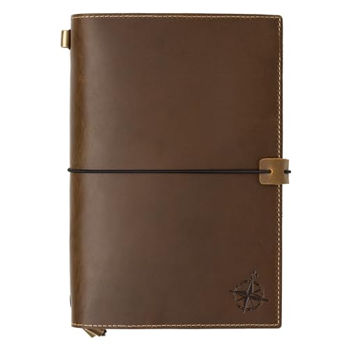 WANDERINGS A5 Size Travelers Notebook with Pockets - 6" x 8.5" (15 x 22cm) - Refillable Travelers Journal - Beautifully Handcrafted, Premium Leather Journal, Includes 120 GSM Blank Inserts - color: Brown
