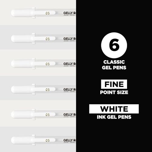 SAKURA 57457 Gelly Roll Classic 05, White Fine Gel Pens, 6 Piece Set - size: 1 Count (Pack of 6), style: Fine Tip