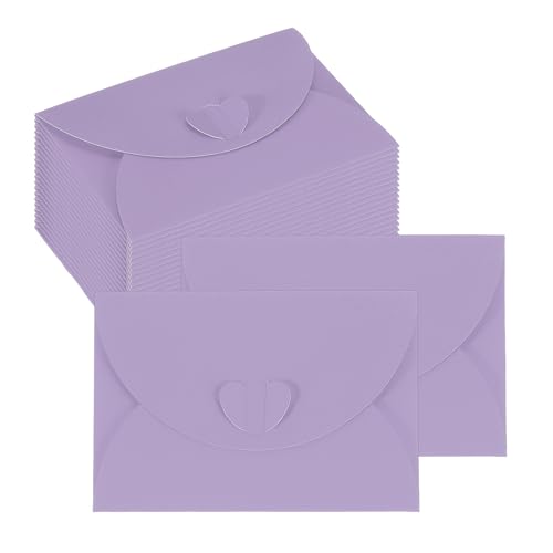 PATIKIL Mini Card Envelopes 4"x2.8", Cute Cards Holder with Heart Clasp for Birthday Weddings Favors Business Greeting Cards (Purple, Pack of 50) - color: Purple