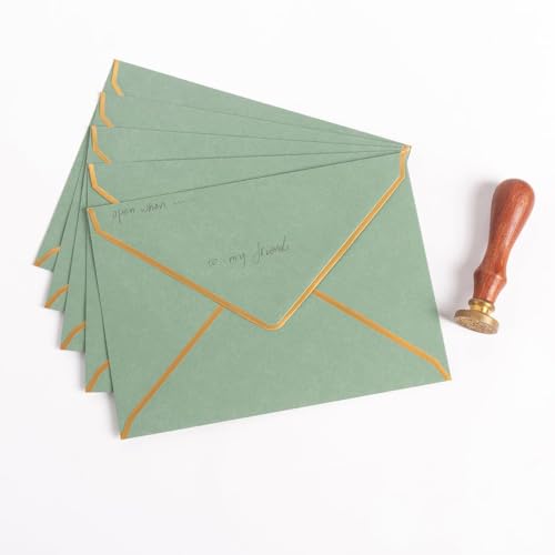 50 Pack A7 Envelopes Sage Green 5 x 7 with Gold Border - color: Sage Green, size: A7 (5.32x7.28)