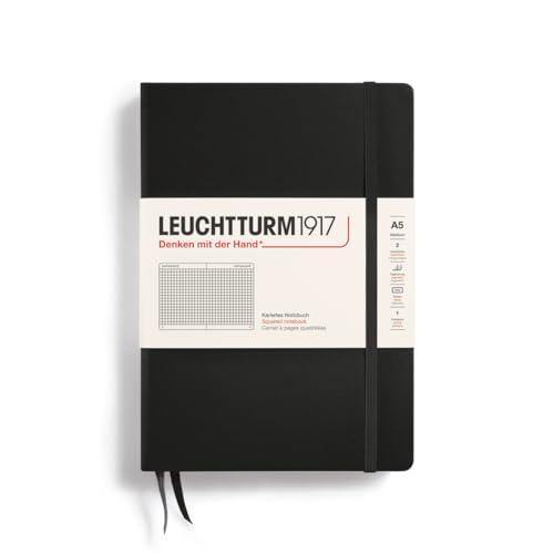 LEUCHTTURM1917 - Notebook Hardcover Medium A5-251 Numbered Pages for Writing and Journaling (Black, Squared) - color: Black, style: Squared