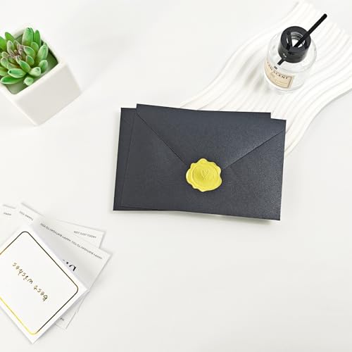 50 PCS 4x6 Pearl Black Envelopes with Stickers, A4 Shimmer Envelopes for Invitations, Great for Wedding Invitation Cards, Birthday Party, Baby Shower, 4 1/4" x 6 1/4" - color: Black, size: 4x6